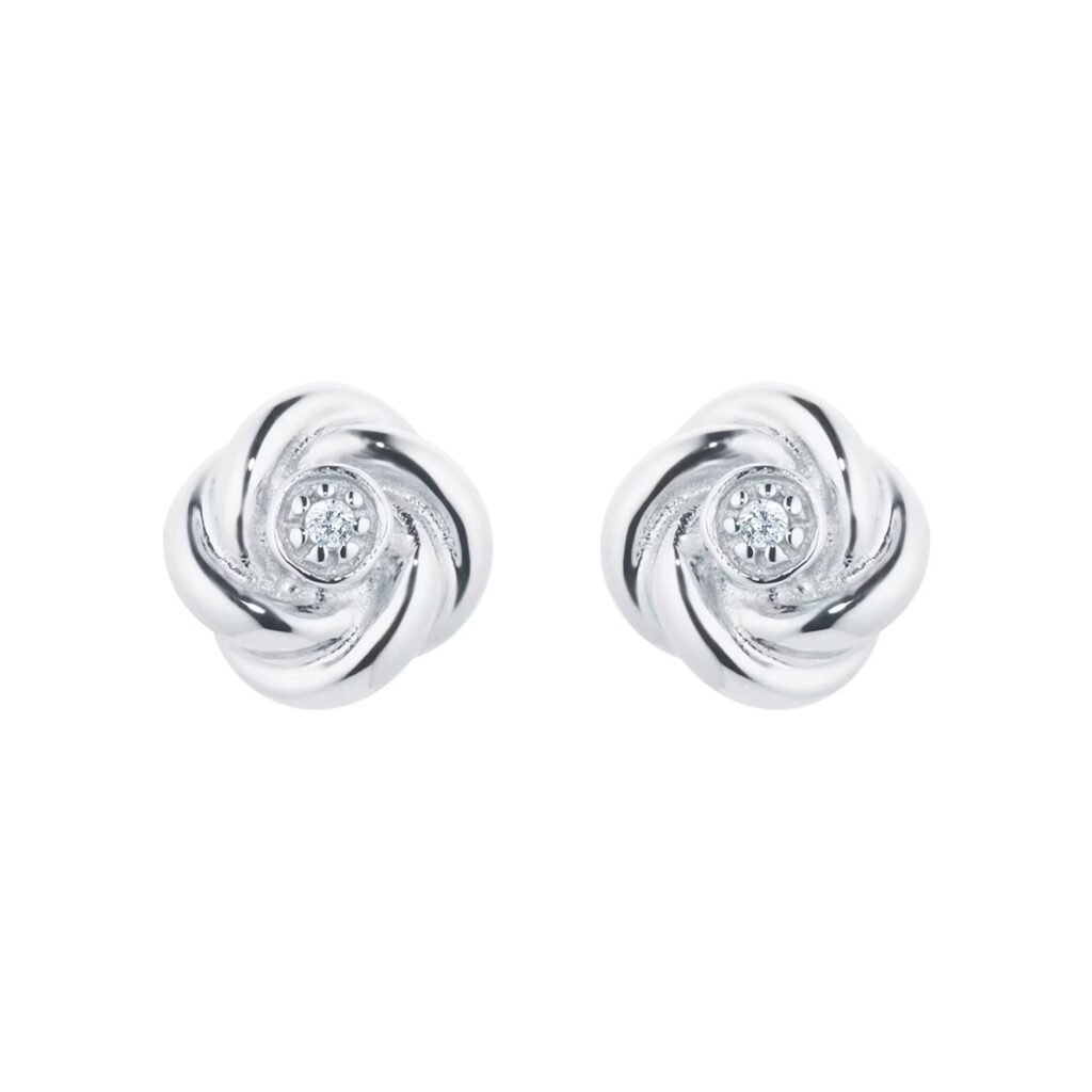 9ct White Gold 0.01cttw Diamond Flower Stud Earrings
