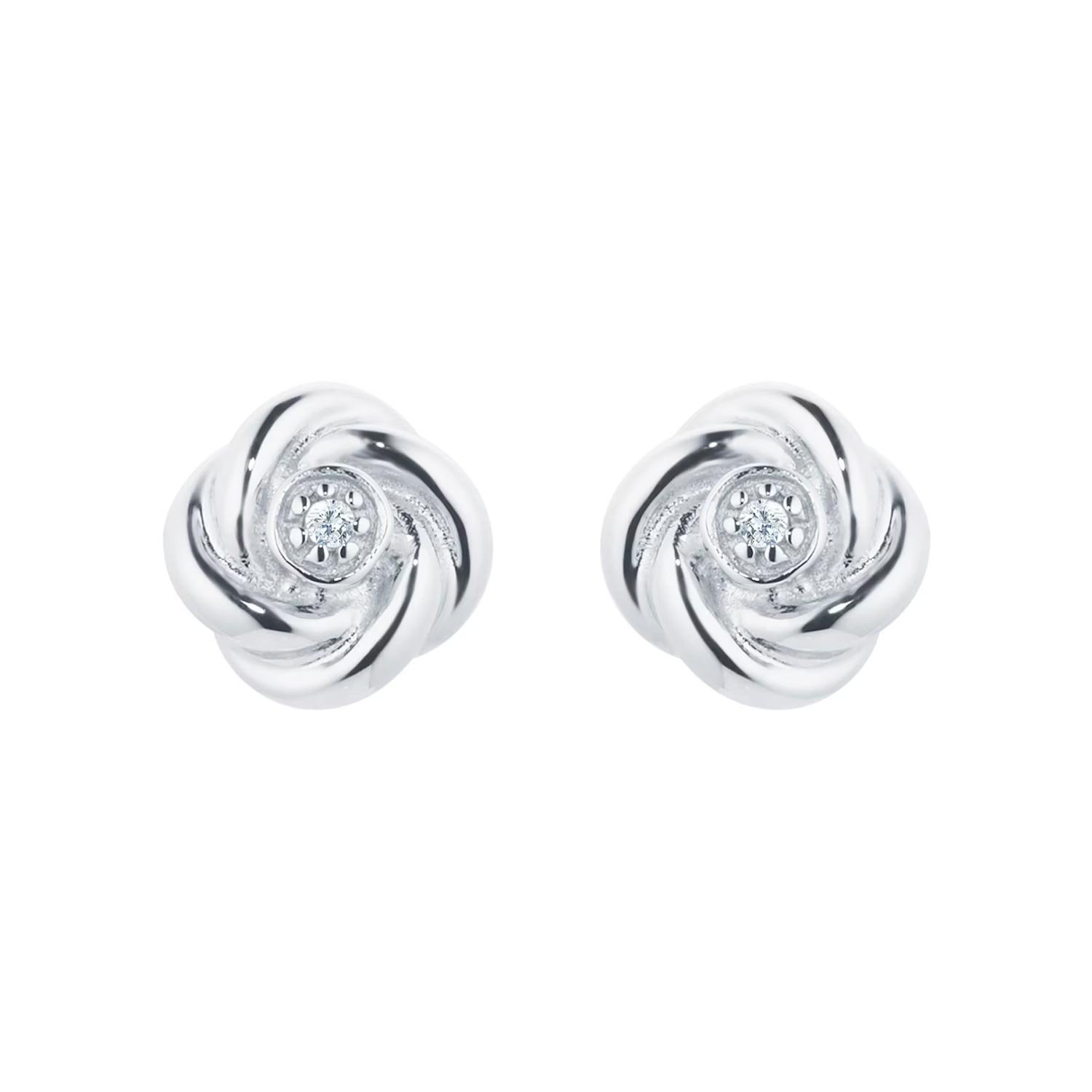9ct White Gold 0.01cttw Diamond Flower Stud Earrings