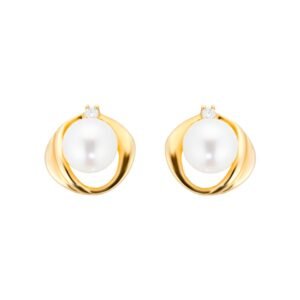 9ct Yellow Gold Fluid Pearl 0.04ct Stud Earrings