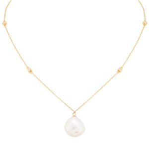 18ct Yellow Gold 0.10cttw Diamond & Baroque Pearl Pendant