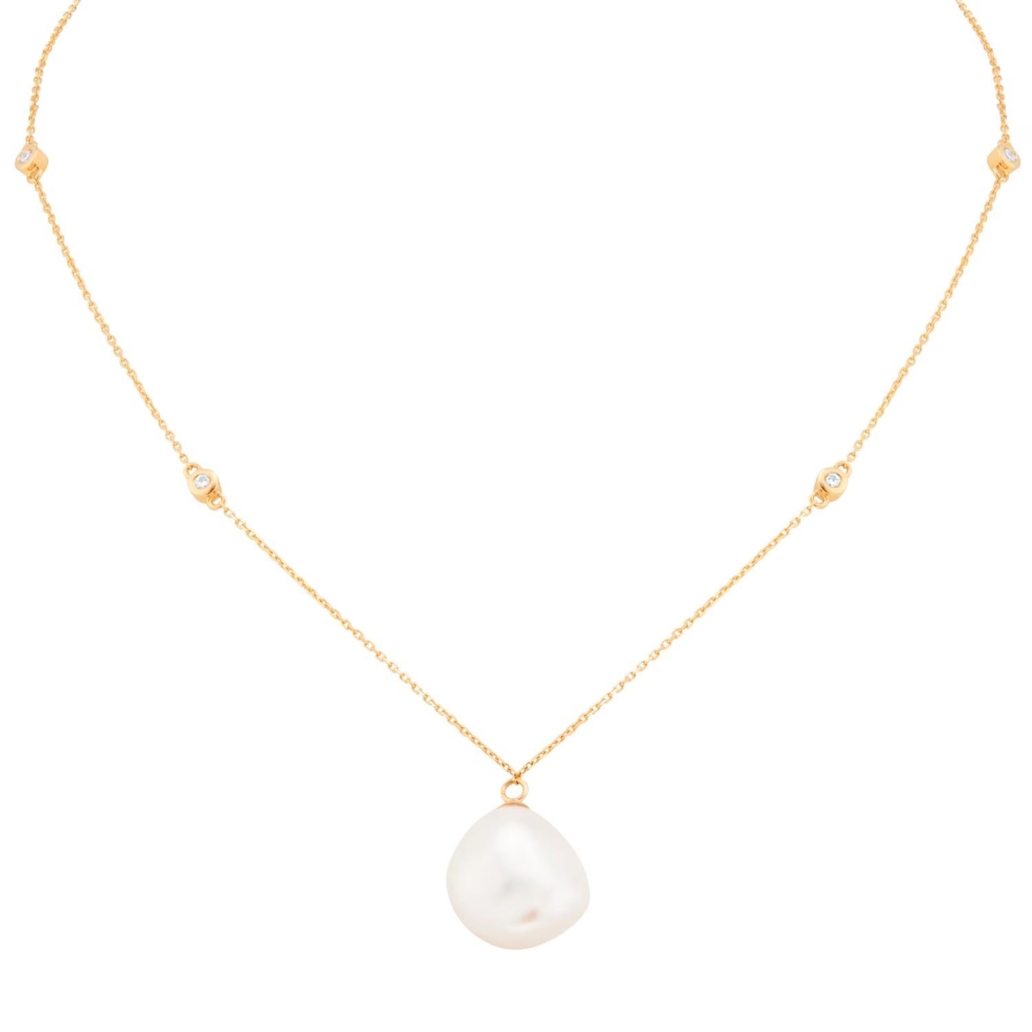 18ct Yellow Gold 0.10cttw Diamond & Baroque Pearl Pendant