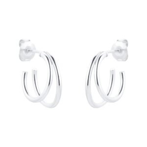 Silver Double Wire Hoop Earrings
