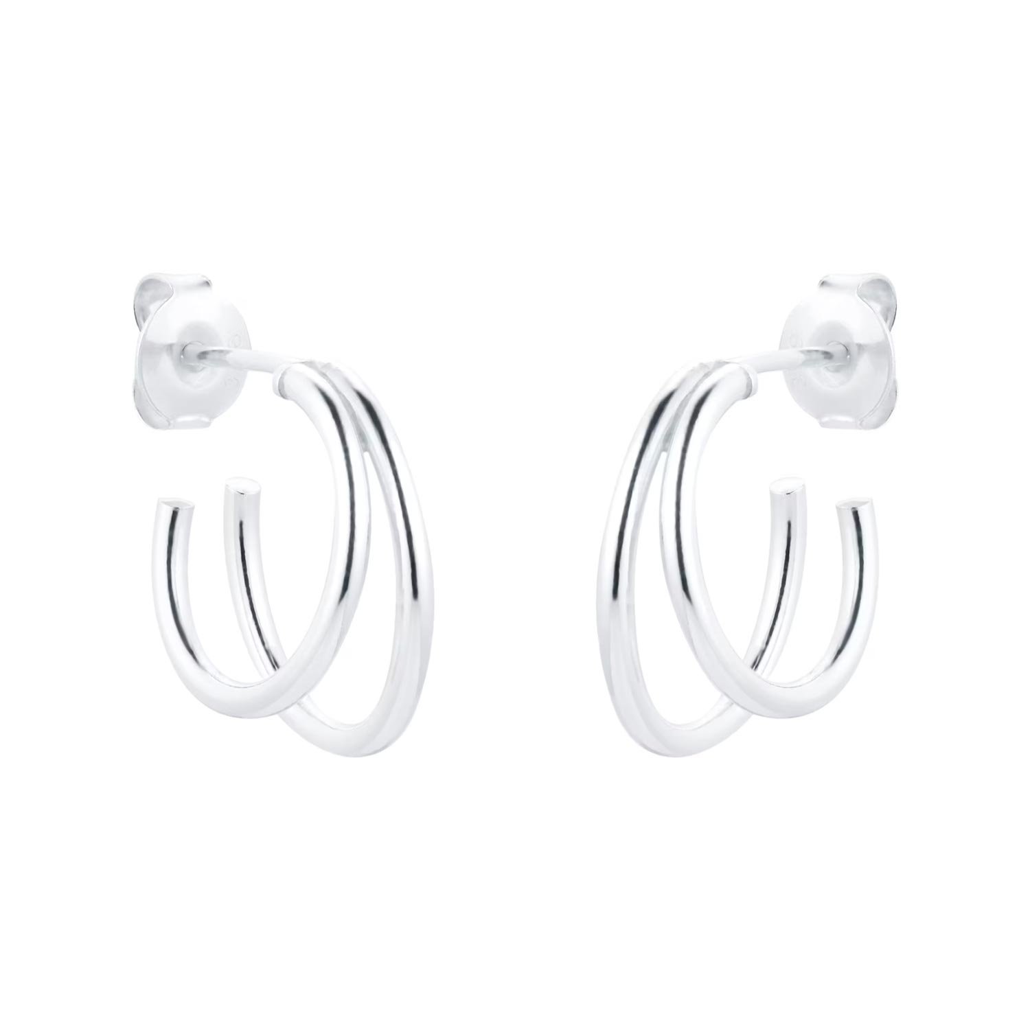 Silver Double Wire Hoop Earrings