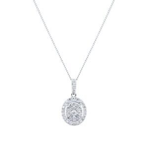 9ct White Gold 0.25ct Diamond Oval Cluster Pendant