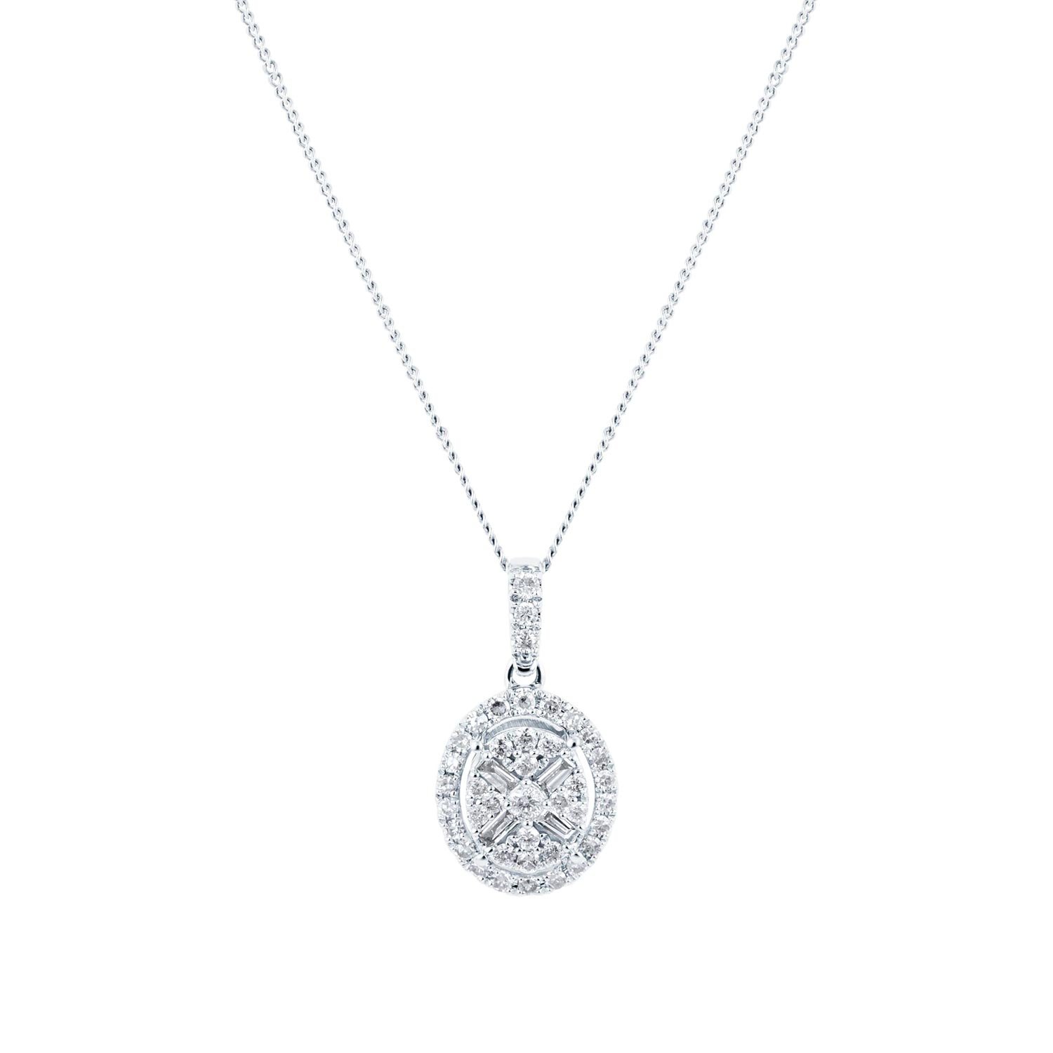 9ct White Gold 0.25ct Diamond Oval Cluster Pendant