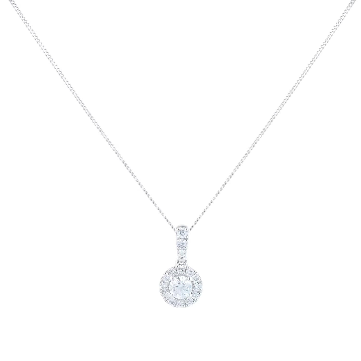 9ct White Gold 0.40cttw Round Halo Pendant