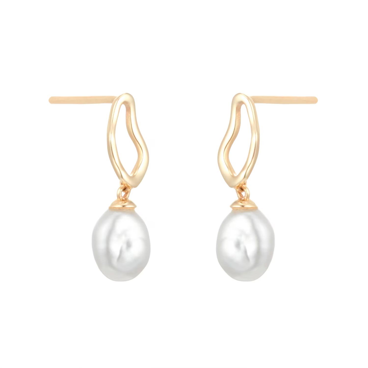 18ct Yellow Gold Baroque Pearl Stud Earrings - Image 3