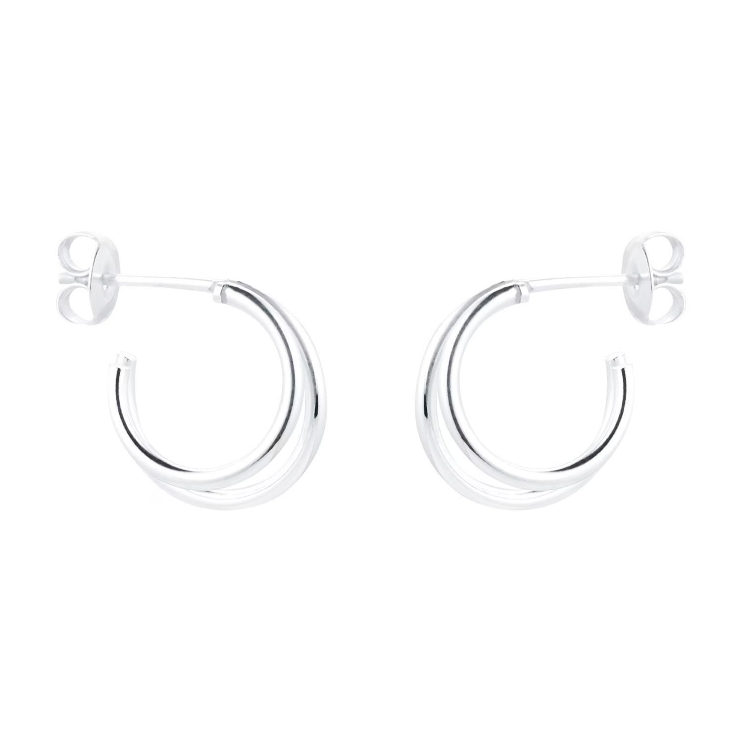 Silver Double Wire Hoop Earrings - Image 3
